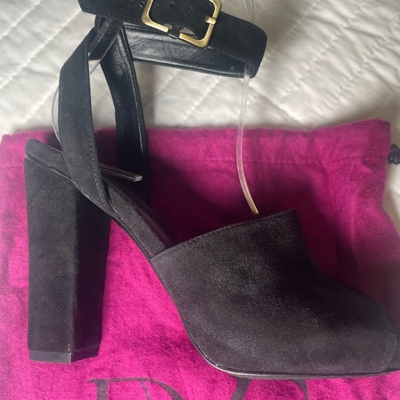 DVF Rebel Suede Platform Block Heel Sandals Diane Von Furstenberg black Sz 6.5 - Picture 7 of 10